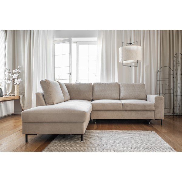 Bež raztegljiva kotna sedežna garnitura iz rebrastega žameta (levi kot) Lofty Lilly – Miuform-image-1