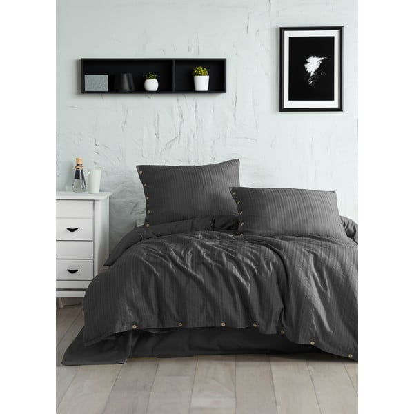 Temno siva enojna posteljnina iz renforce bombaža 140x200 cm Como Striped – Mila Home Luxury