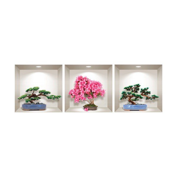 Komplet 3 3D stenskih nalepk Ambiance Natural and Colorful Bonsai-image-1