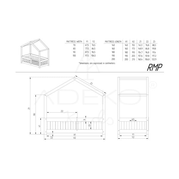 Otroška postelja iz masivnega bora v obliki hiške 80x200 cm Mila RMP – Adeko-image-4