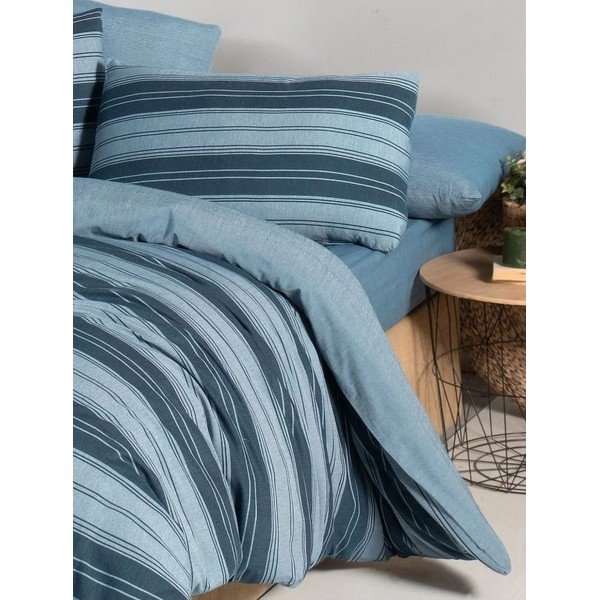 Modra posteljnina za zakonsko posteljo/podaljšana z rjuho/4-delna 200x220 cm Stripes – Mila Home-image-1