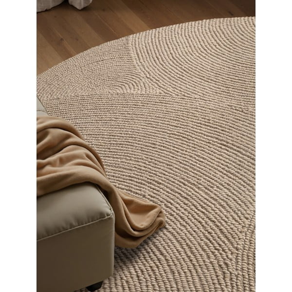 Bež ročno tkana volnena okrogla preproga ø 150 cm Eleni Light Beige – Hanse Home-image-3