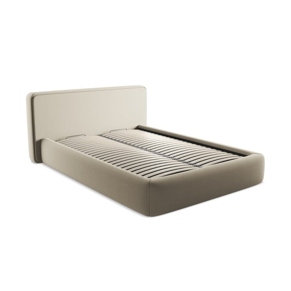 Bež oblazinjena zakonska postelja s prostorom za shranjevanje z letvenim dnom 140x200 cm Kiana – Makamii