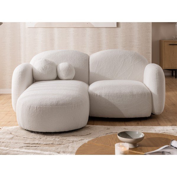 Kremno bela kotna sedežna garnitura iz tkanine bouclé (levi kot/z ležalnikom) Orbit – Ropez-image-1