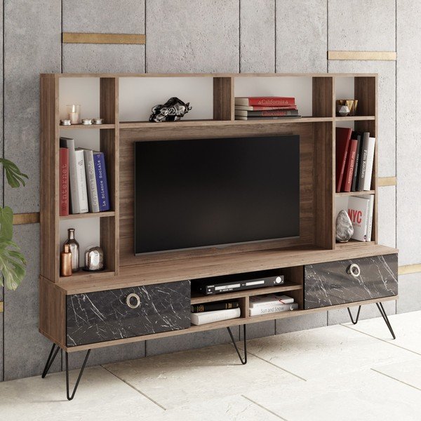 Sivo-rjav televizijski komplet v orehovem dekorju 180x136 cm Lorenz - Kalune Design-image-1