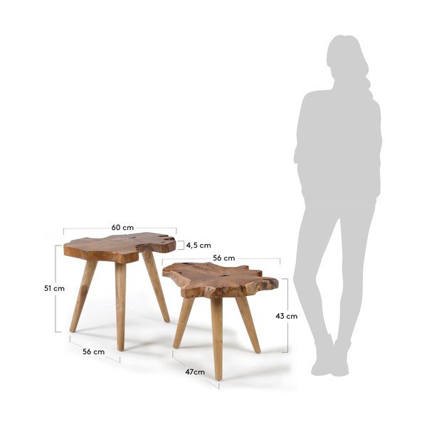 Stranske mizice v kompletu 2 ks iz masivnega tika 50x60 cm Hattie – Kave Home-image-3