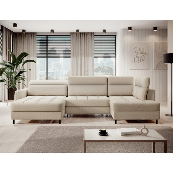 Bež žametna raztegljiva/s prostorom za shranjevanje kotna sedežna garnitura (desni kot/v obliki črke "U") Berrto – ELTAP-image-1