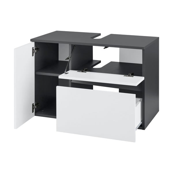 Belo-antracitno siva stenska omarica za pod umivalnik 80x53 cm Wisla – Støraa-image-2