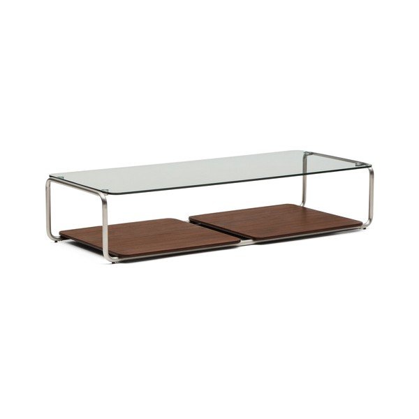 Temno rjava klubska mizica s stekleno mizno ploščo 60x140 cm Tarsel – Kave Home-image-2