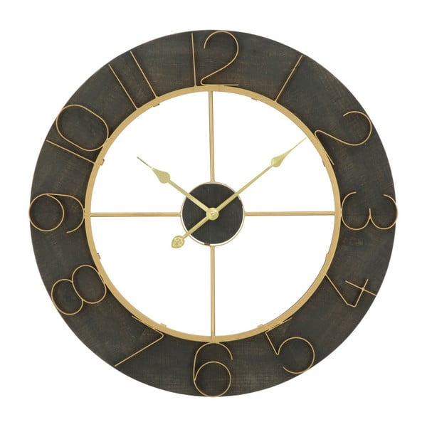 Črna stenska ura z detajli v zlati barvi Mauro Ferretti Norah, ⌀ 70 cm