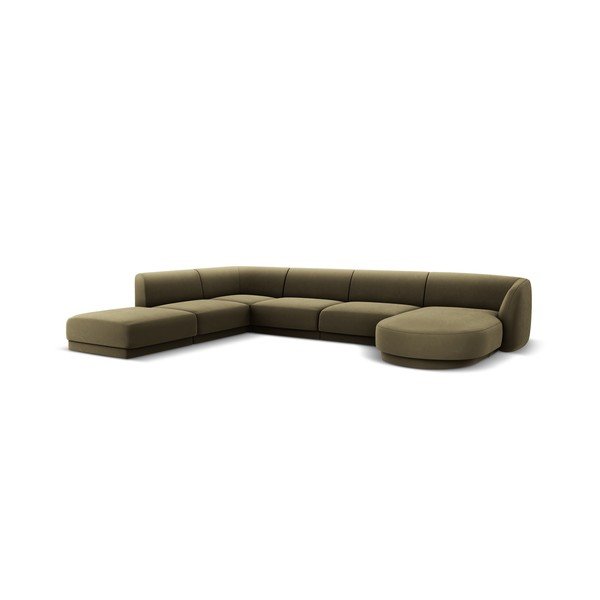 Zelena žametna kotna sedežna garnitura (z levim kotom/v obliki črke "U") Miley  – Micadoni Home-image-3