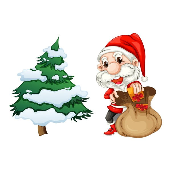Božična nalepka Ambiance Santa Claus in drevo