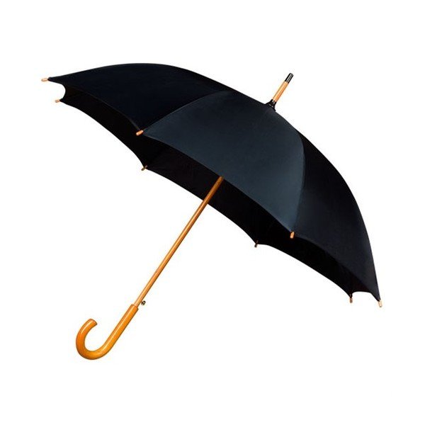 Črn dežnik z lesenim ročajem Ambiance Wooden, ⌀ 102 cm