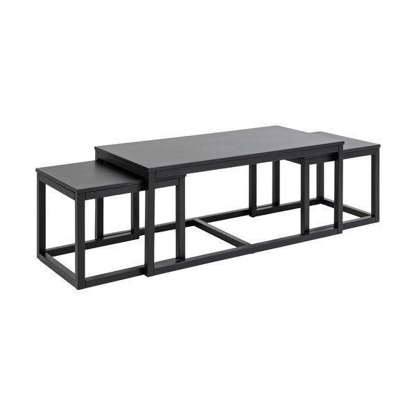 Črne mizice v kompletu 3 ks z mizno ploščo v hrastovem dekorju 60x120 cm Cornus – Actona