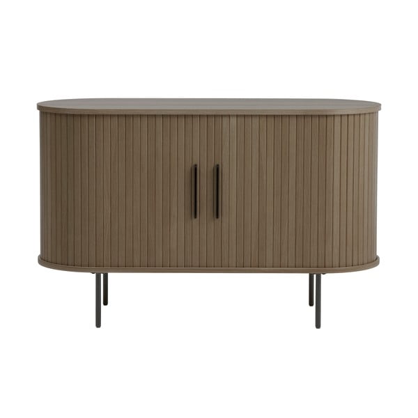 Rjava komoda v hrastovem dekorju z drsnimi vrati 120x76x45 cm Nola – Unique Furniture