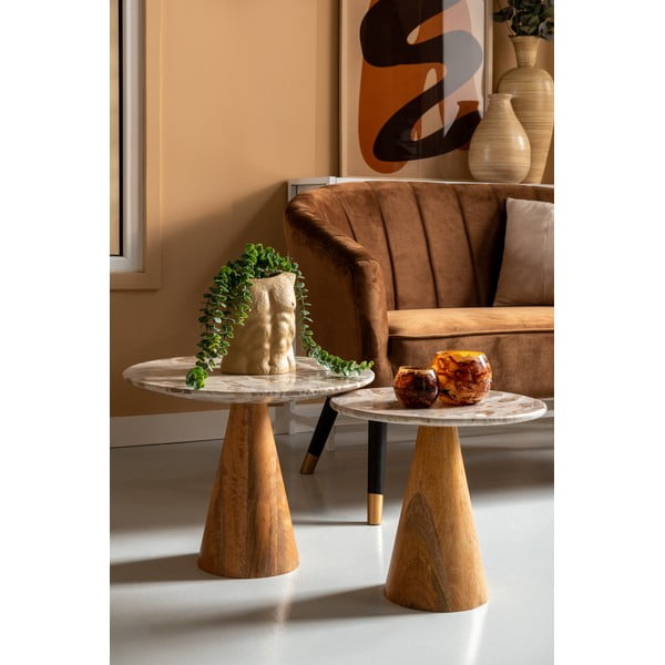 Okrogla stranska mizica z mizno ploščo v marmornem dekorju ø 50 cm Force   – Leitmotiv-image-1