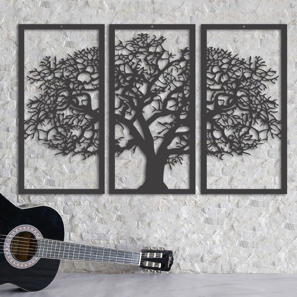 Črna 3-delna stenska dekoracija Solid Tree Wall Art-image-1