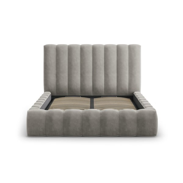 Svetlo siva oblazinjena zakonska postelja s prostorom za shranjevanje z letvenim dnom 180x200 cm Kelp - Micadoni Home-image-2