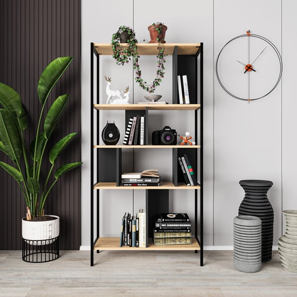 Črn/naraven regal v hrastovem dekorju 88x175 cm Alabama – Marckeric-image-4