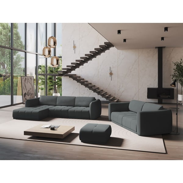 Temno siva kotna sedežna garnitura (levi kot) Hoku – Makamii-image-1