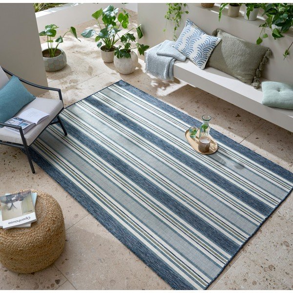 Zelenomodra notranja in zunanja preproga 200x290 cm Roma Stripe – Flair Rugs-image-1