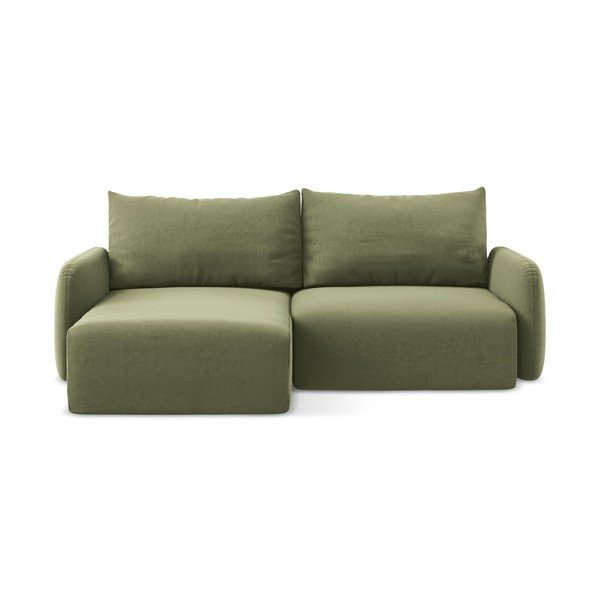 Zelena žametna raztegljiva/s prostorom za shranjevanje kotna sedežna garnitura (levi kot/z ležalnikom) Kalena – Makamii