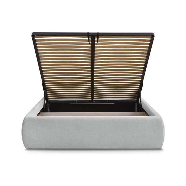 Svetlo siva oblazinjena zakonska postelja s prostorom za shranjevanje brez vzglavja z letvenim dnom 160x200 cm Inera – Bobochic Paris-image-4