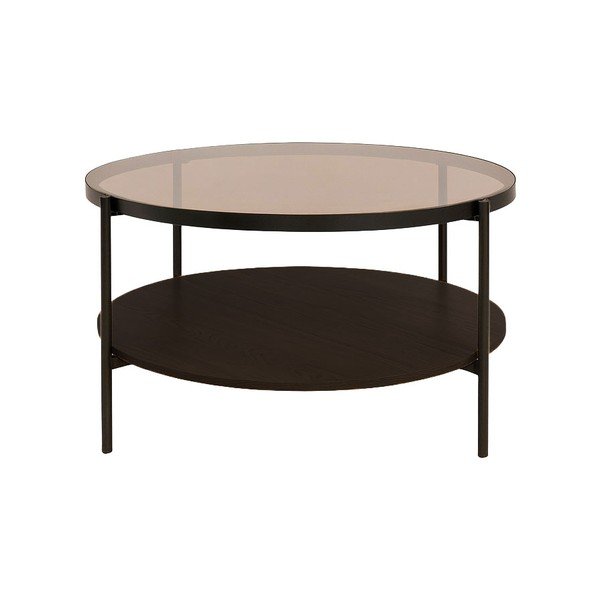 Rjava okrogla klubska mizica s stekleno mizno ploščo ø 84 cm Hassel – Unique Furniture