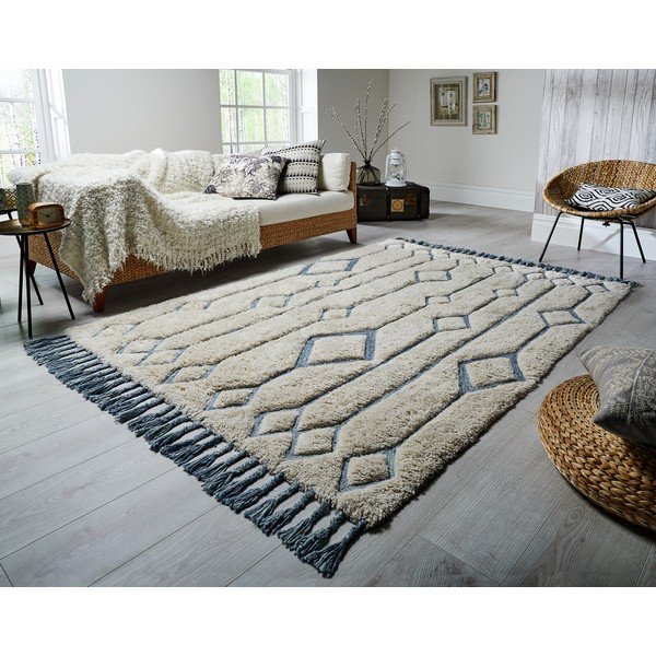 Bež in modra ročno tkana preproga Flair Rugs Solitaire Sion, 160 x 230 cm-image-2