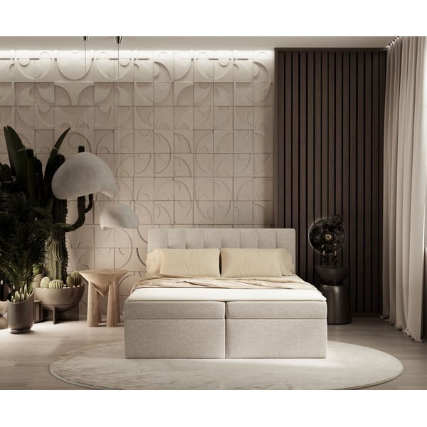 Bež boxspring postelja s prostorom za shranjevanje 140x200 cm Novento – Maison de Rêve-image-3