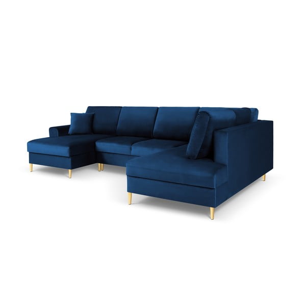 Modra žametna raztegljiva kotna sedežna garnitura s prostorom za shranjevanje (desni kot/v obliki črke "U") Kyoto – Cosmopolitan Design-image-3