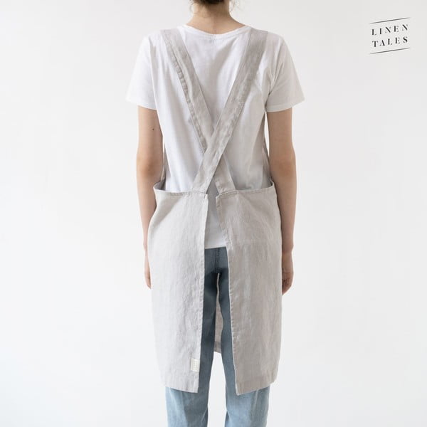 Srebrno-siv lanen predpasnik Linen Tales Crossback, dolžina 80 cm-image-1