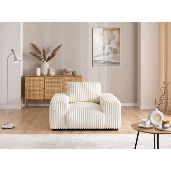 Kremno bel fotelj iz rebrastega žameta Justin – Ropez-image-1