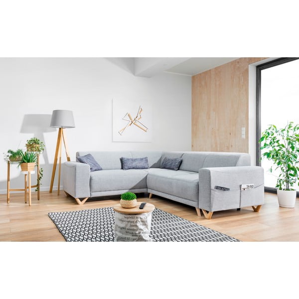 Svetlo siva raztegljiva/s prostorom za shranjevanje kotna sedežna garnitura (levi kot/v obliki črke L) Classy Sophie – Miuform-image-3