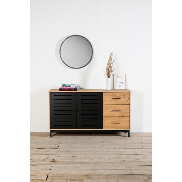 Komoda z leseno strukturo in črnimi detajli Marckeric Alessia, širina 141 cm-image-1