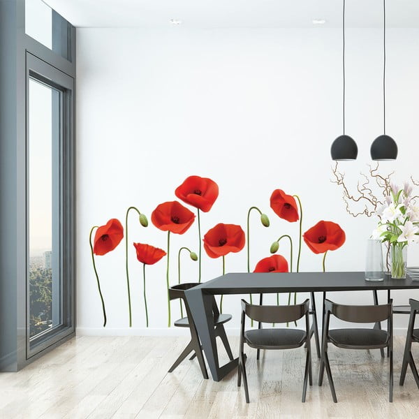 Komplet stenskih nalepk Ambiance Vermeil Poppies, 60 x 70 cm