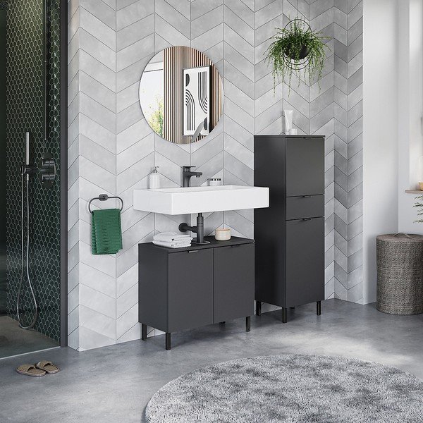 Antracitno siva visoka kopalniška omarica 34x120 cm Arcena – Germania-image-1