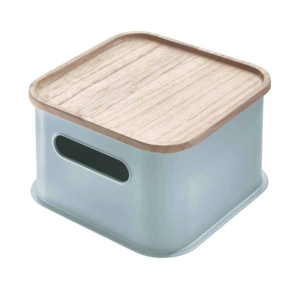 Siva škatla za shranjevanje s pokrovom iz pavlovnije iDesign Eco Handled, 21,3 x 21,3 cm