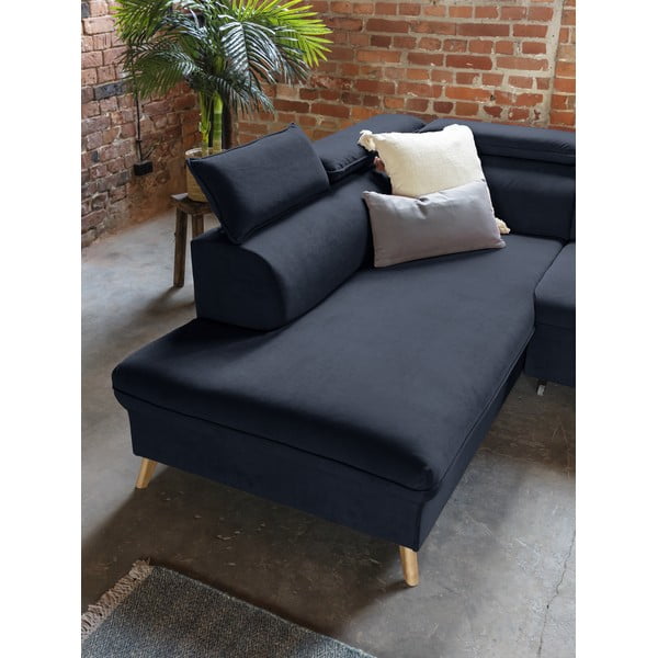 Temno modra žametna raztegljiva kotna sedežna garnitura (levi kot/v obliki črke "U") Sweet Harmony – Miuform-image-4