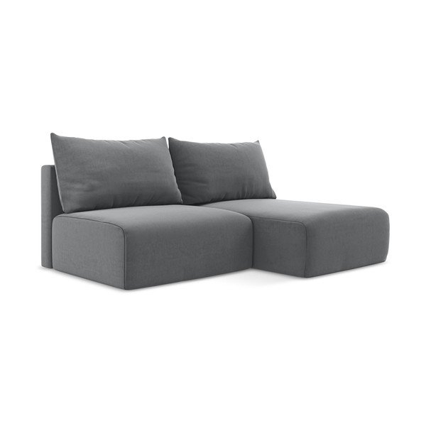 Siva žametna raztegljiva/s prostorom za shranjevanje kotna sedežna garnitura (desni kot/z ležalnikom) Kalena – Makamii-image-2