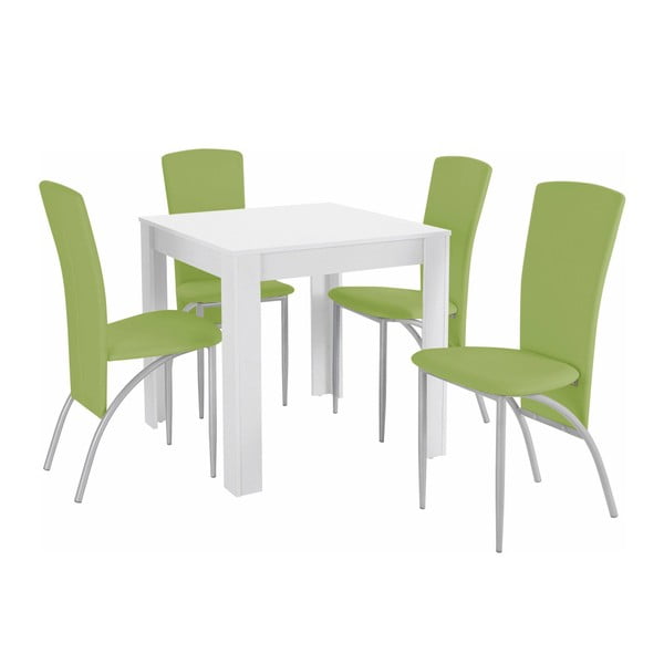 Garnitura jedilne mize in 4 zelenih jedilnih stolov Støraa Lori Nevada Duro White Green