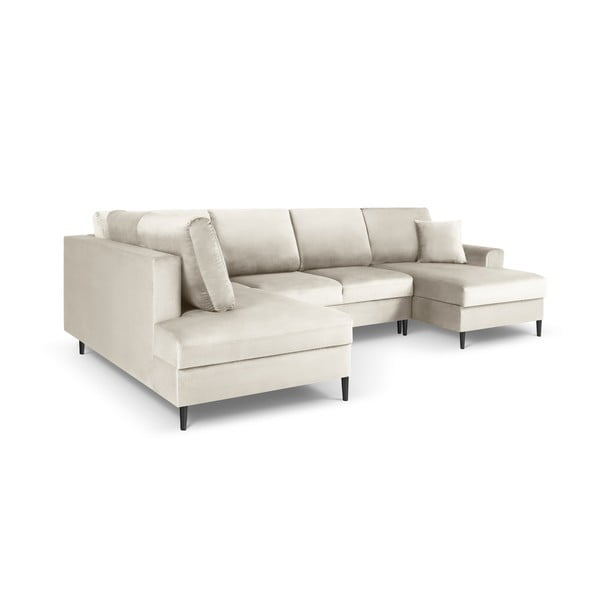 Bež žametna raztegljiva kotna sedežna garnitura s prostorom za shranjevanje (levi kot/v obliki črke "U") Kyoto – Cosmopolitan Design-image-3