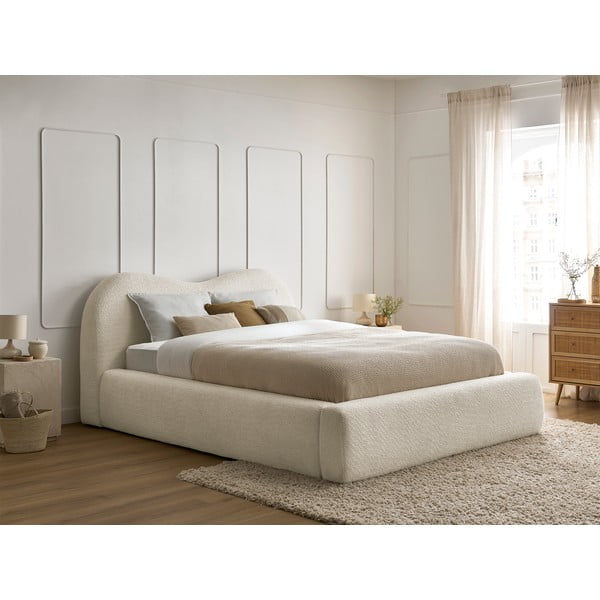 Bež oblazinjena zakonska postelja s prostorom za shranjevanje z letvenim dnom 180x200 cm Orlane – Bobochic Paris-image-1