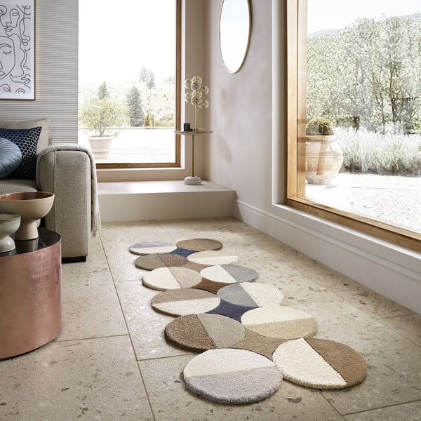 Sivo-bež ročno tkan volnen tekač 80x230 cm Mia Ellipse – Flair Rugs-image-2