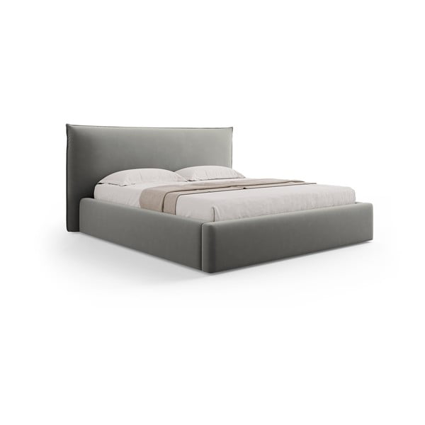 Siva oblazinjena zakonska postelja s prostorom za shranjevanje in letvenim dnom 140x200 cm Elio – Milo Casa-image-4