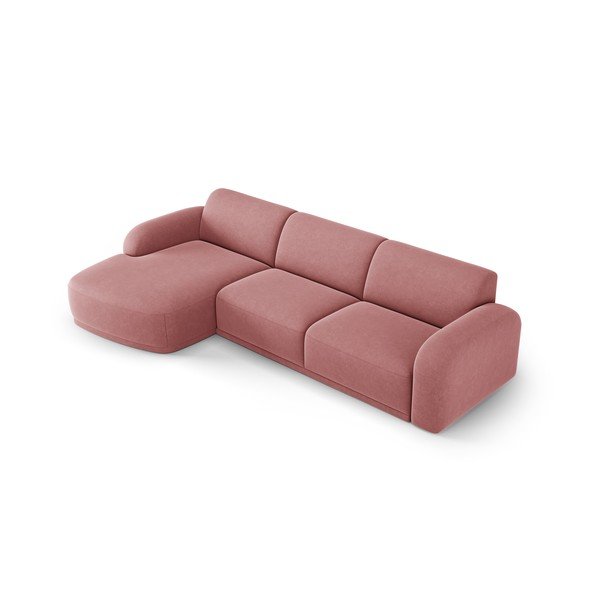 Svetlo rožnata žametna kotna sedežna garnitura Erin – Micadoni Home-image-4