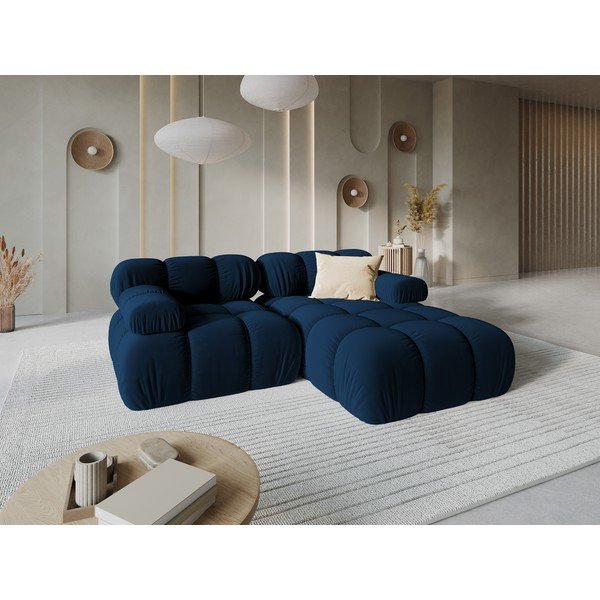 Modra žametna kotna sedežna garnitura (desni kot) Bellis – Micadoni Home-image-1