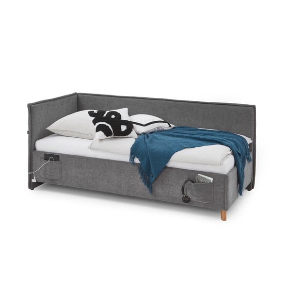 Siva oblazinjena kotna otroška postelja brez letvenega dna 90x200 cm Fun – Meise Möbel-image-3