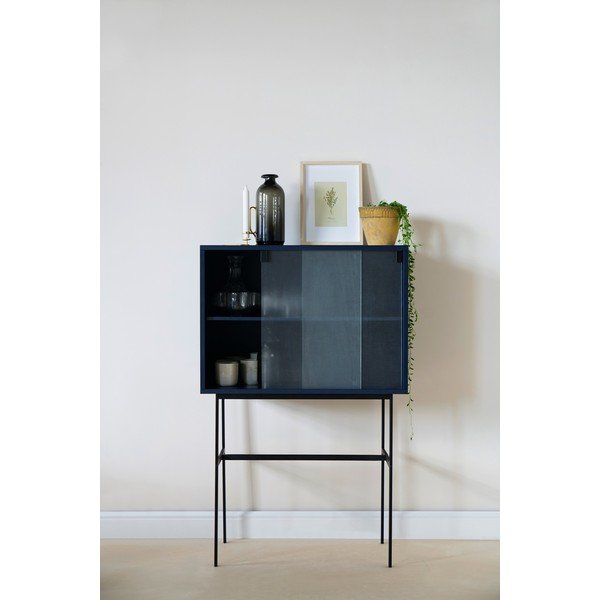 Temno modra vitrina z drsnimi vrati 70x109x40 cm Lekko – noo.ma-image-1