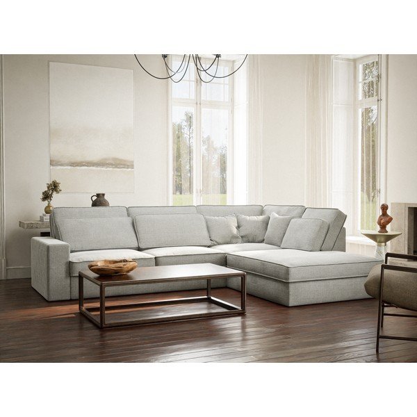 Svetlo siva kotna sedežna garnitura iz šenilje (desni kot/v obliki črke L) Kirou – Maison de Rêve-image-1